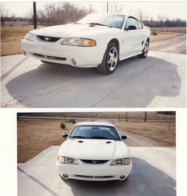 90s style white mustang