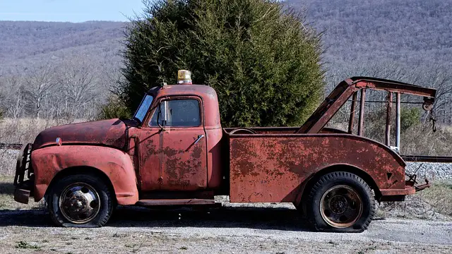 old red tow truck