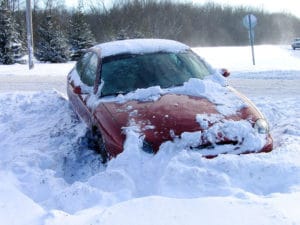 stuck car in snow