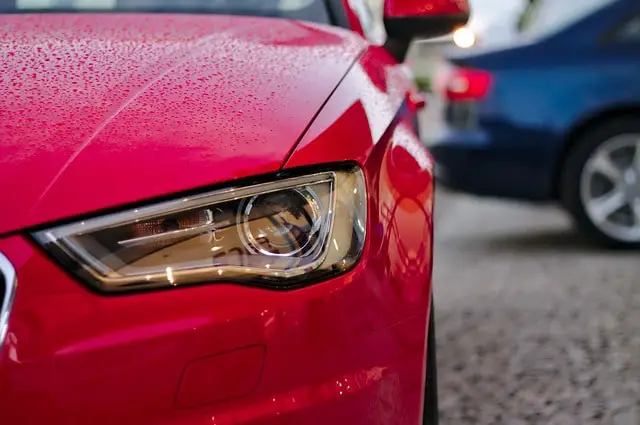 red car with clear headlight